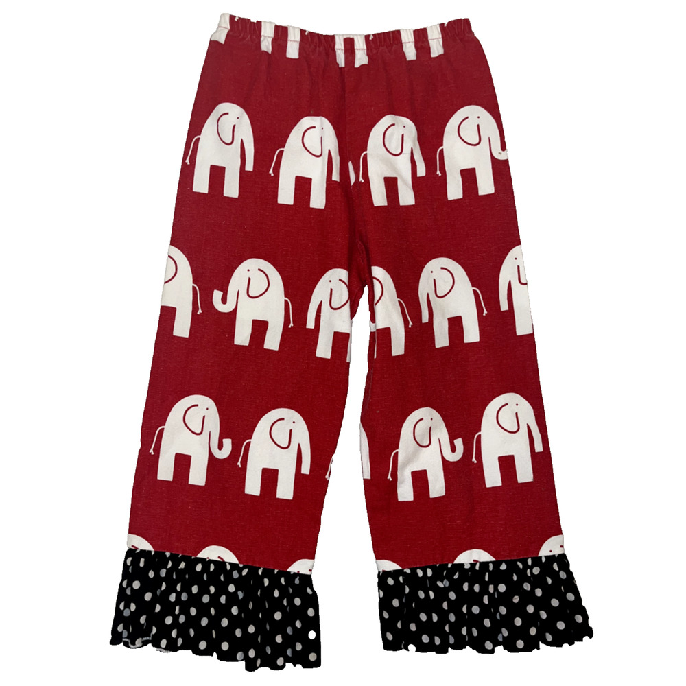 Boutique Red White Elephant Wide Leg Pants Black Dot Ruffles Girls 6 Roll Tide
